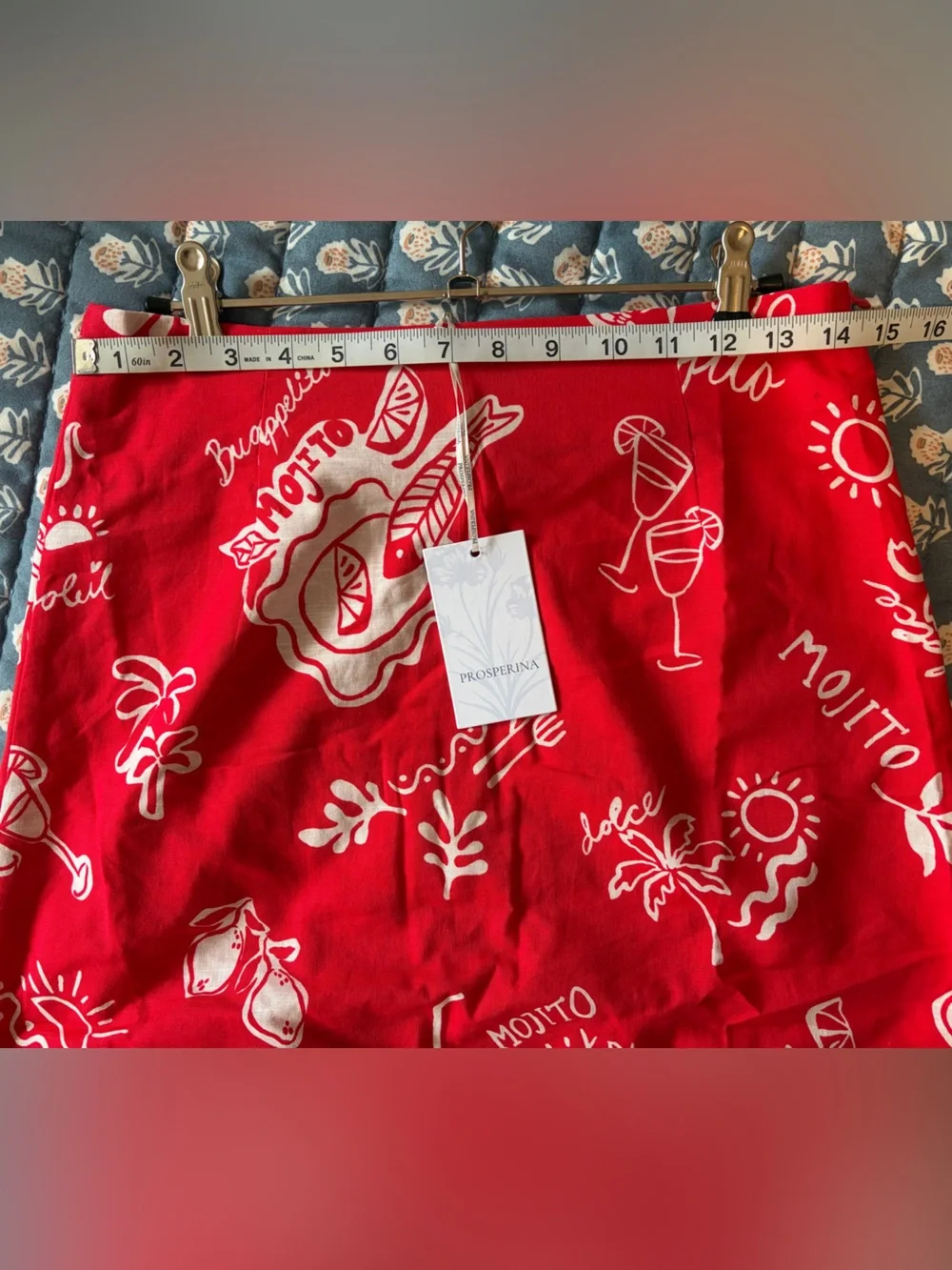 Prosperina Salome Red Mojito Print Scallop Mini Skirt Linen Medium NWT - Picture 10 of 10